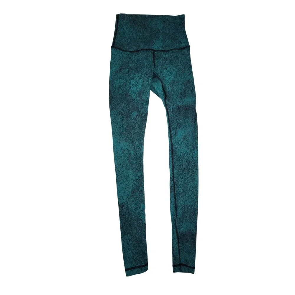 Lululemon High Rise Leggings Teal Black Space Dye Activewear Tights Size 4